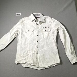 House of Lords Shirt Mens Medium White Gothic Winged Cross Embroidered Button Up